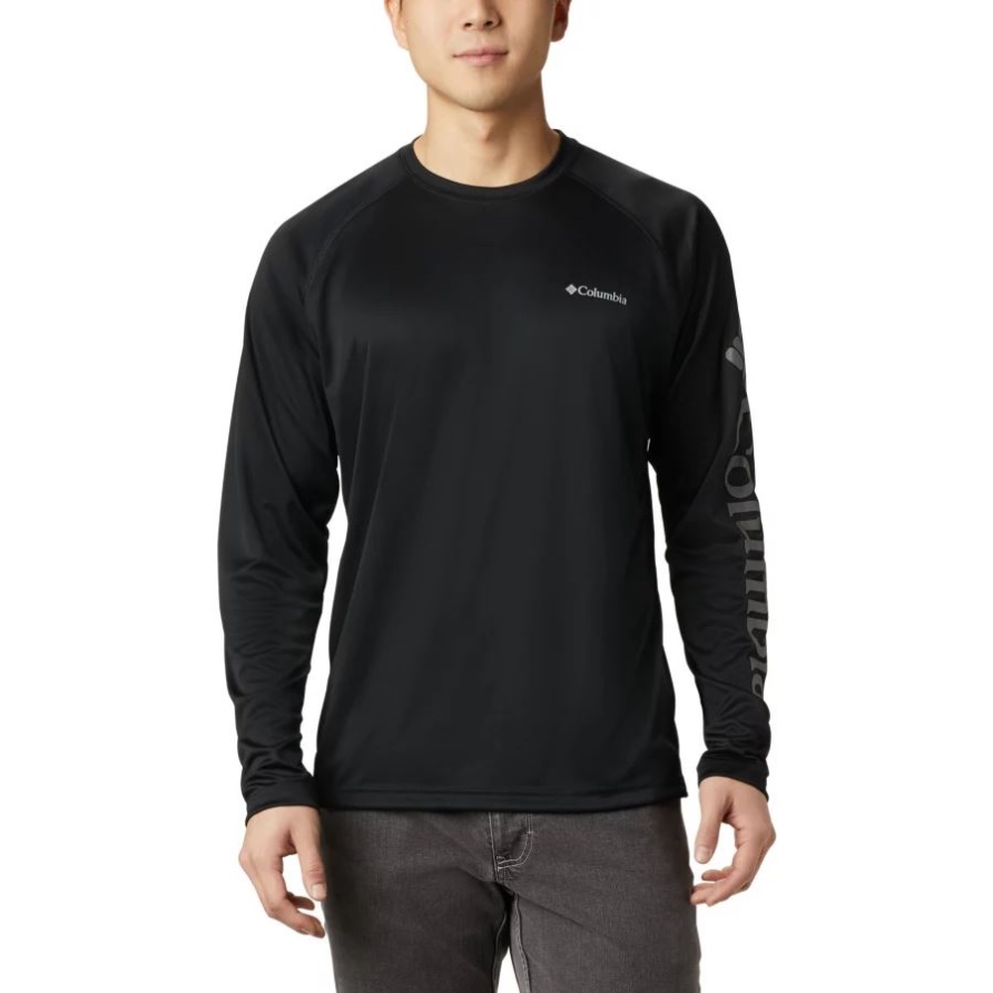 Columbia Fork Stream Langarmshirt Für Herren, Schwarz/citygraues Logo