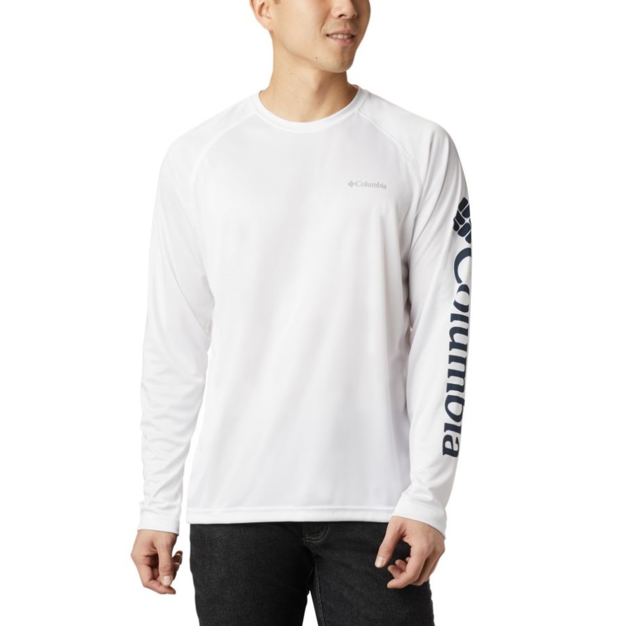 Columbia Fork Stream Langarmshirt Für Herren, Groß, Weiß/College-Navy-Logo