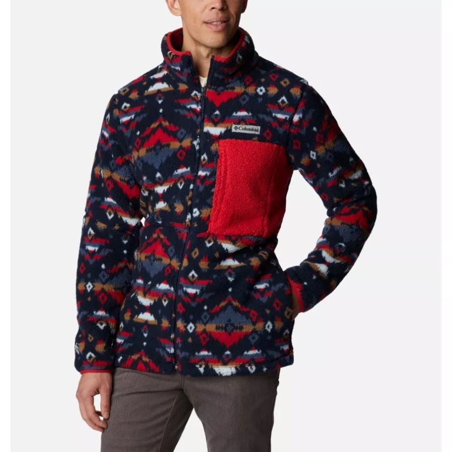 Columbia Herren-Fleecejacke Mit Mountainside-Print, Collegiate Navy Rocky Mountain-Print