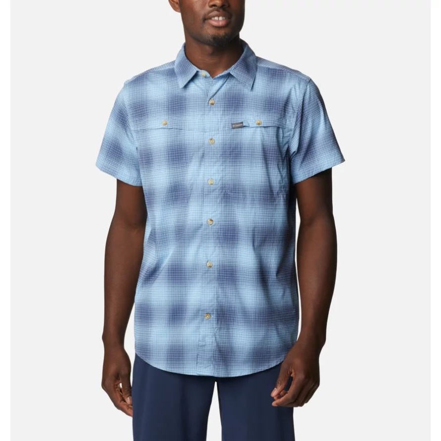 Columbia Herren Newton Ridge Kariertes Kurzarmhemd Jet Stream Soft Ombre