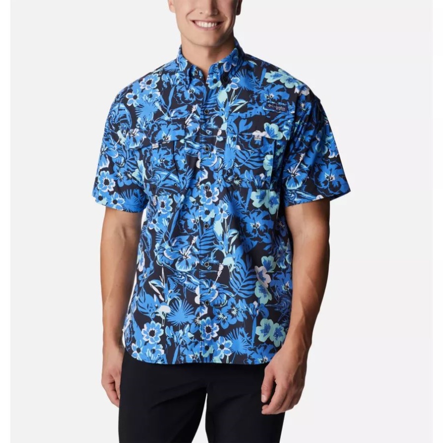 Columbia Herren Pfg Super Bahama Kurzarmhemd Blue Macaw Marlin Tropic Print