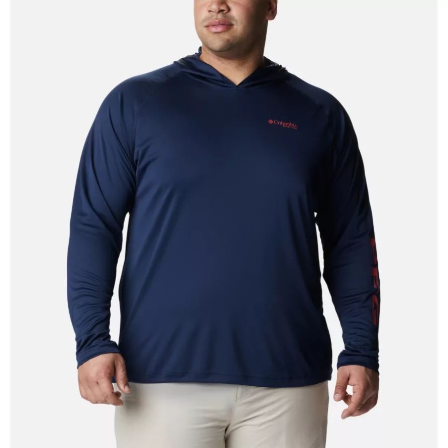 Columbia Pfg Terminal Tackle Hoodie Für Herren Big Coll Navy/Sunset Red Logo