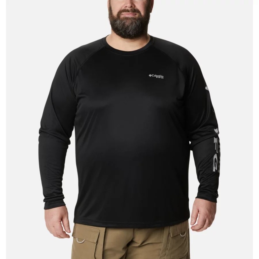 Columbia Langärmliges Pfg-terminal-tackle-shirt Für Herren Großes Schwarzes/cooles Graues Logo