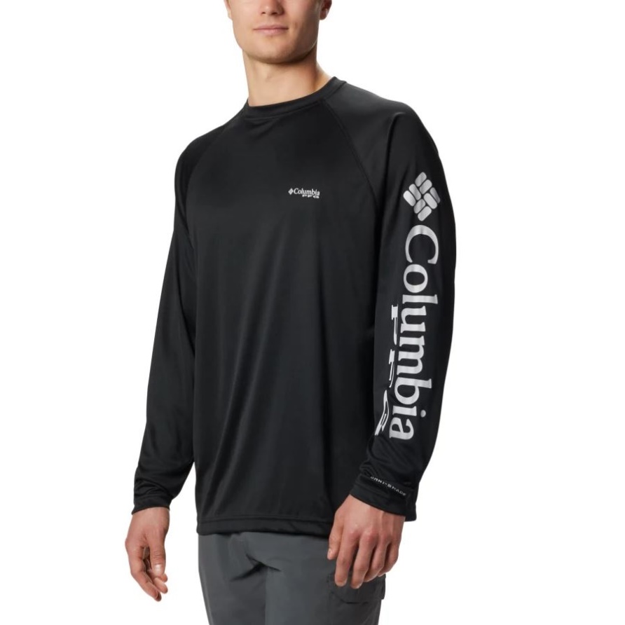 Columbia Pfg Terminal Tackle Langarmshirt Für Herren, Schwarz/cooles Graues Logo