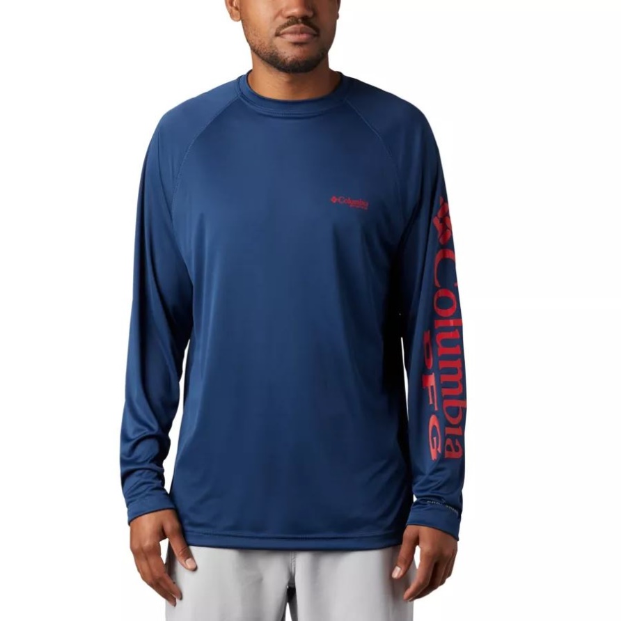 Columbia Pfg Terminal Tackle Langarmshirt Für Herren Carbon/Red Spark Logo