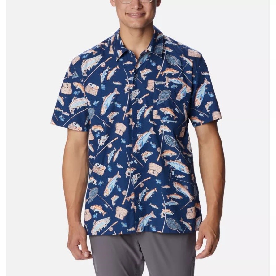 Columbia Herren Pfg Trollers Bestes Kurzarmhemd Carbon Midwest Bounty Print
