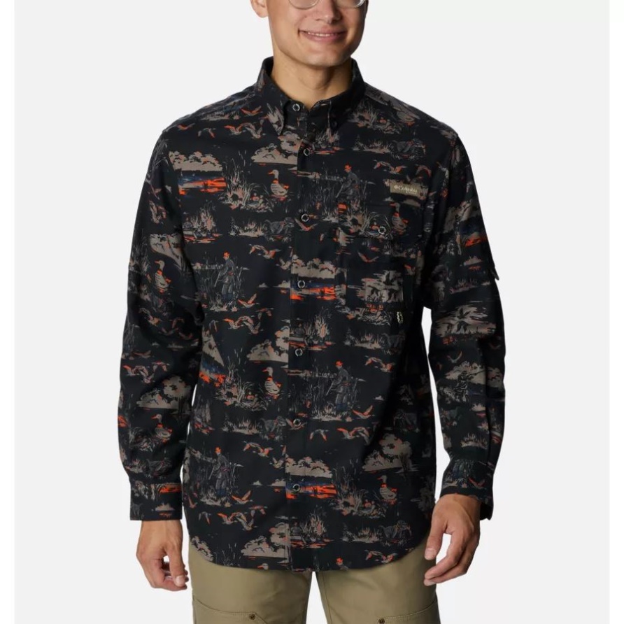 Columbia Herren Phg Sharptail Flanell Schwarz Duck Dog Print
