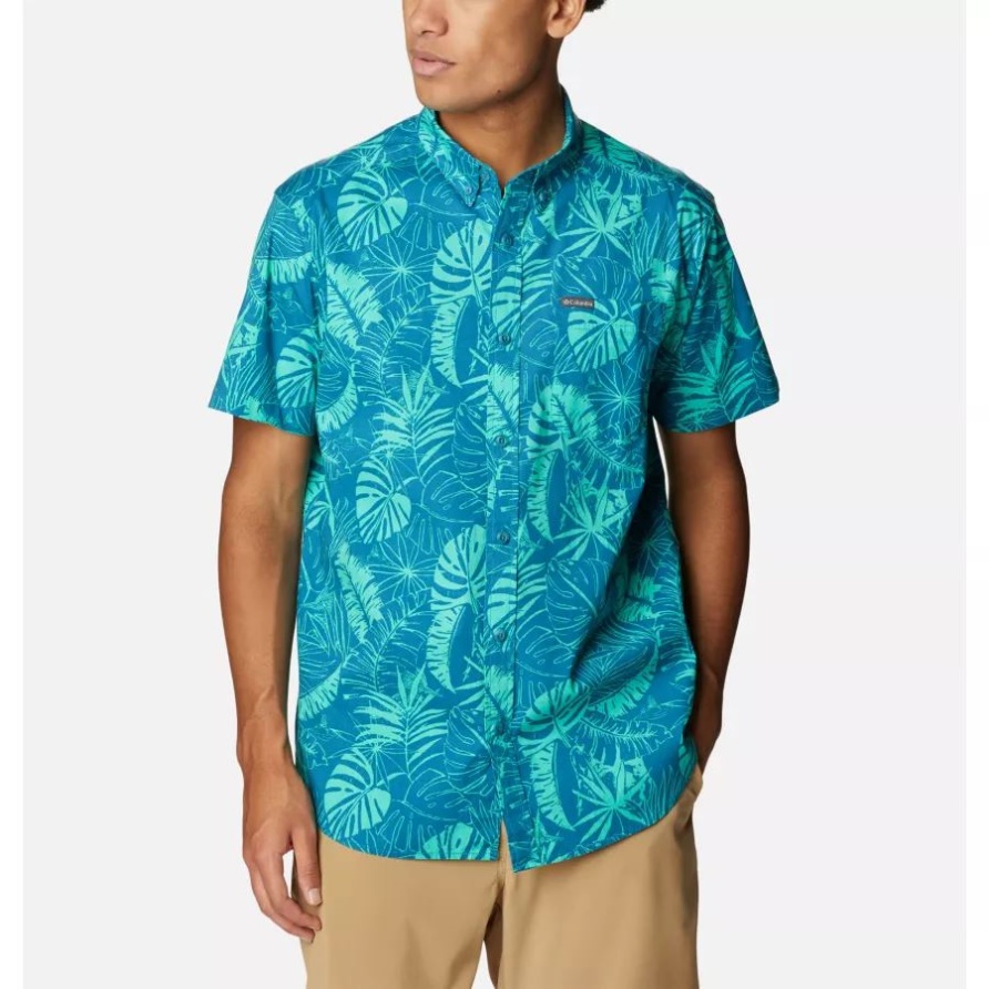 Columbia Rapid Rivers Bedrucktes Kurzarmhemd Für Herren Deep Marine King Palms