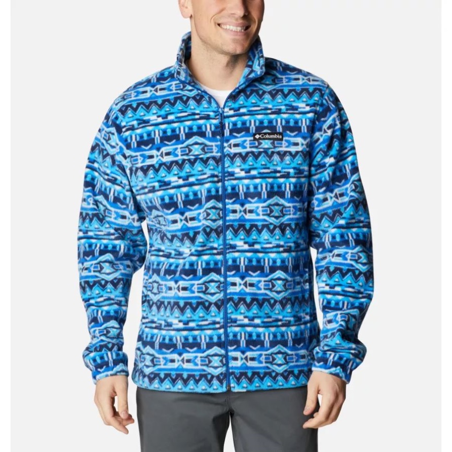 Columbia Steens Mountain Fleecejacke Für Herren Mit Hellem Indigo-Streifendruck Im Stil Der 80er Jahre