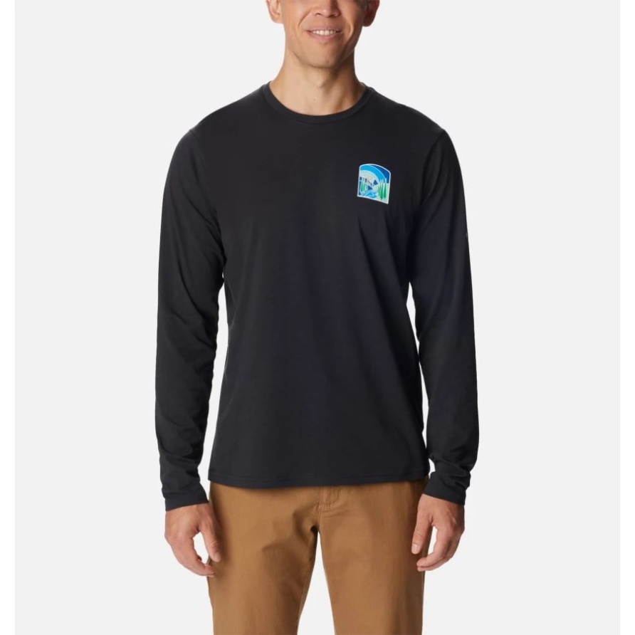 Columbia Sun Trek Eu Langarm-grafik-t-shirt Für Herren Schwarz/suntrek Hills Brust
