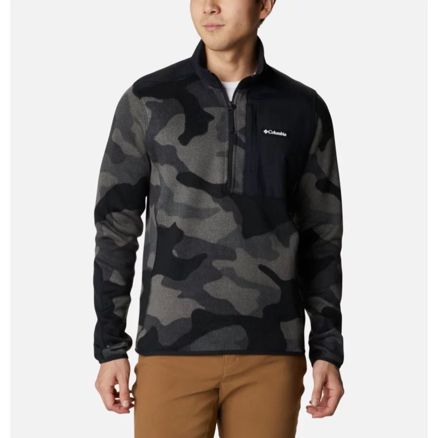 Columbia Herrenpullover Wetterfleece Bedruckter Halber Reißverschluss Schwarz Mod Camo/schwarz