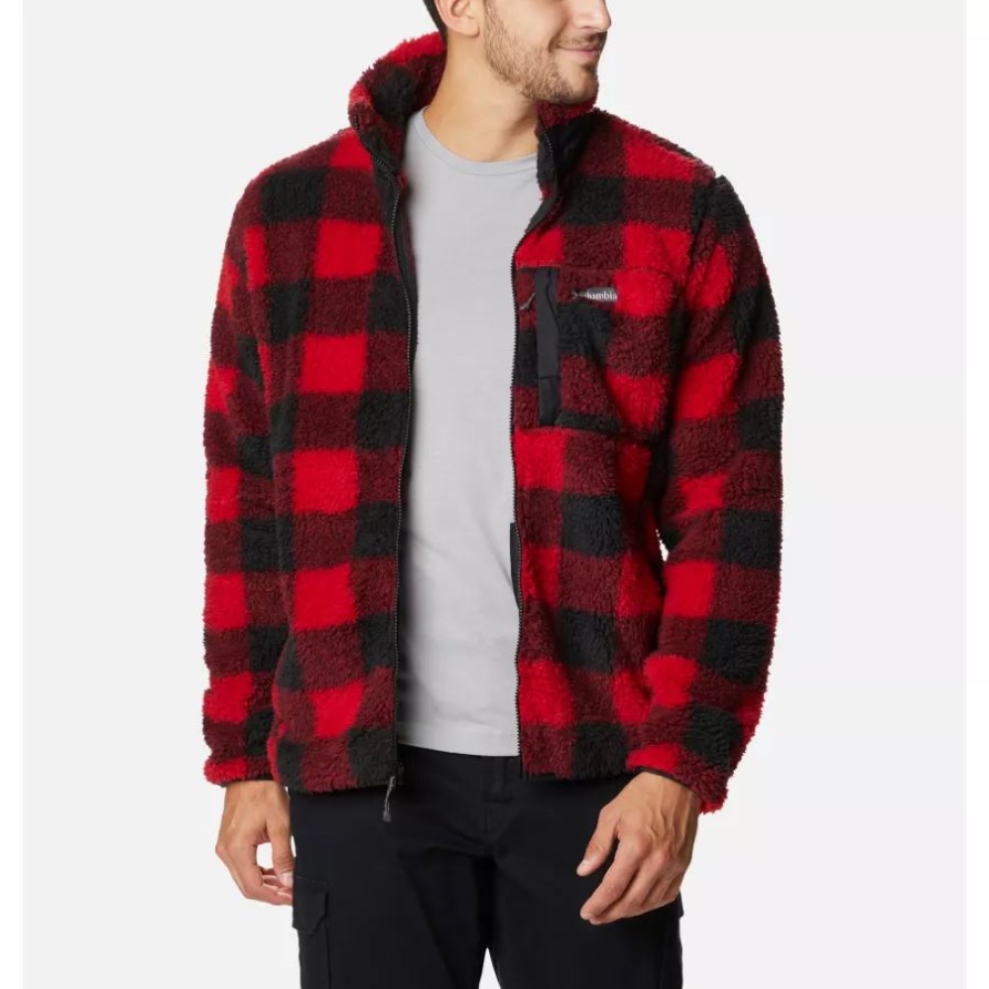 Columbia Mountain Red Check Herren-Winterpass-Fleecejacke Mit Print