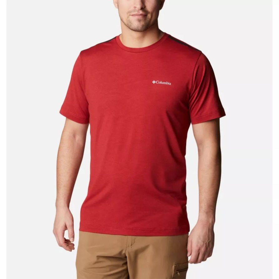 Columbia Mountain Red Heather Tech Trail Herrenhemd Mit Rundhalsausschnitt