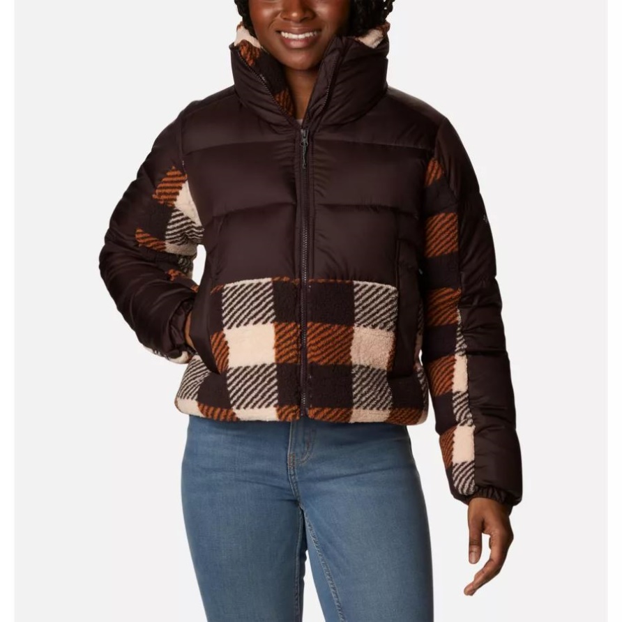 Columbia New Cinder/Warm Copper Check Multi Leadbetter Point Sherpa Hybrid Pufferjacke Für Damen