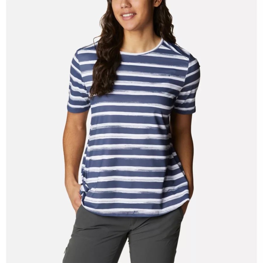 Columbia Nächtliches Kurzärmliges Chill River-Shirt Mit Bürstenstreifen Für Damen