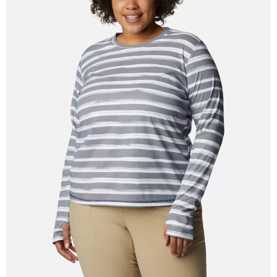 Columbia Nocturnal Brush Stripe Damen-sonnenabweiser Summerdry Langarmshirt Plus Größe