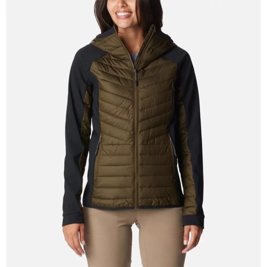 Columbia Olivgrün/schwarze Powder Lite Hybrid-Kapuzenjacke Für Damen