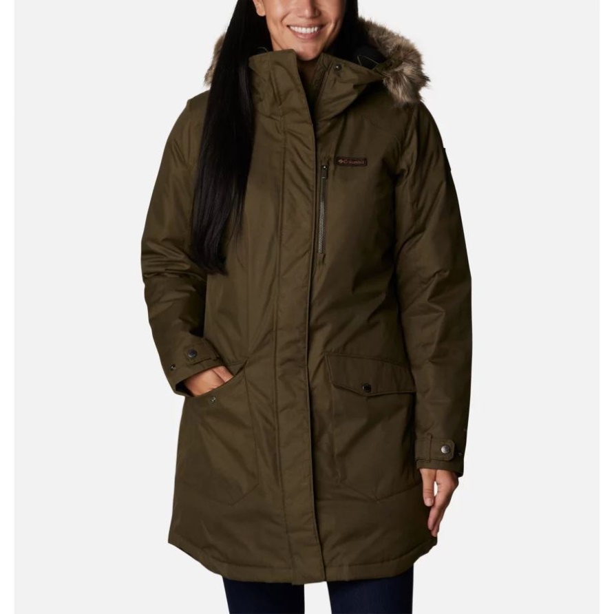 Columbia Olivgrüne Suttle Mountain Lange Isolierte Jacke Für Damen