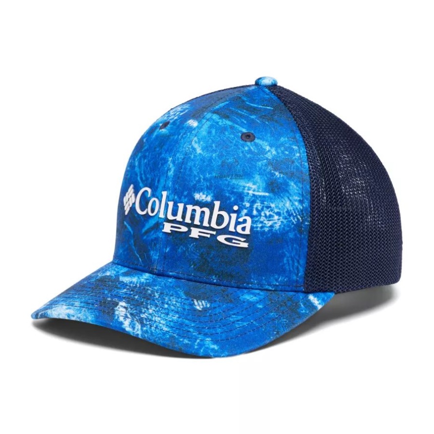 Columbia Pfg Camo Mesh Ball Cap Blue Macaw Realtree Horizon