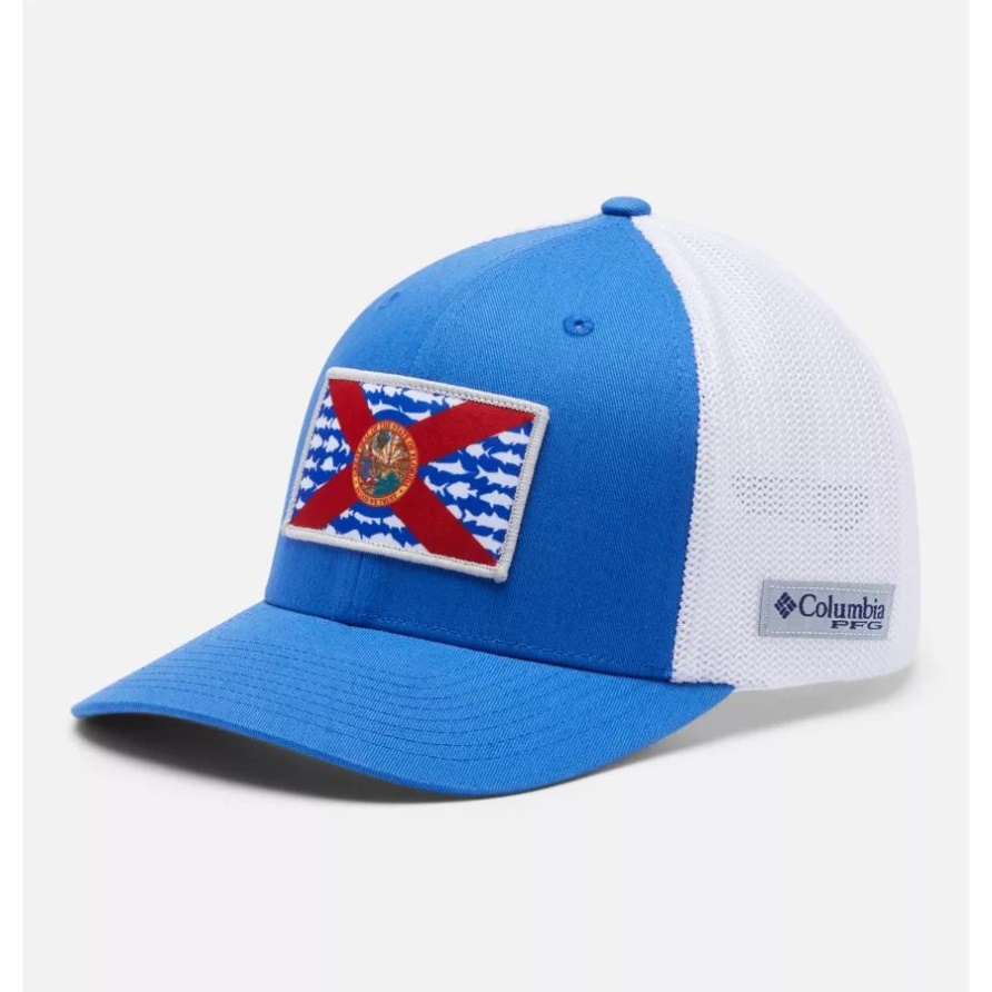 Columbia Pfg Fischflaggennetzkappe Hohe Krone Leuchtend Blau/weiß/florida Fischflagge