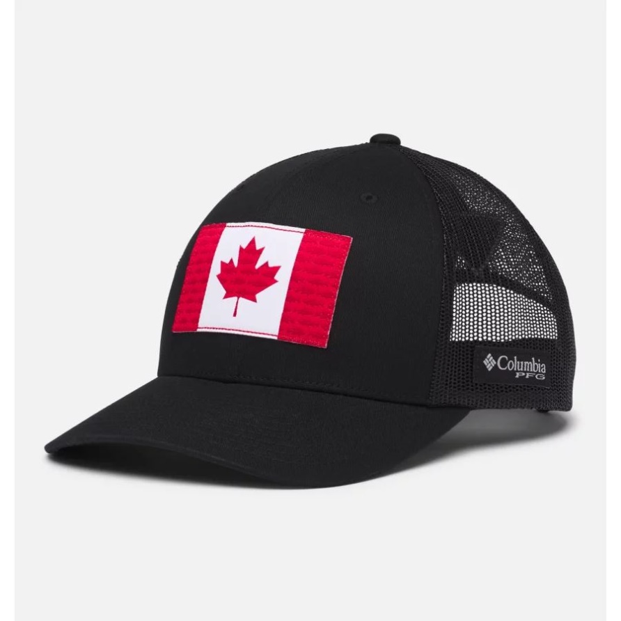 Columbia Pfg Fischflagge Mesh Snapback Hohe Krone Schwarz/kanada Flagge