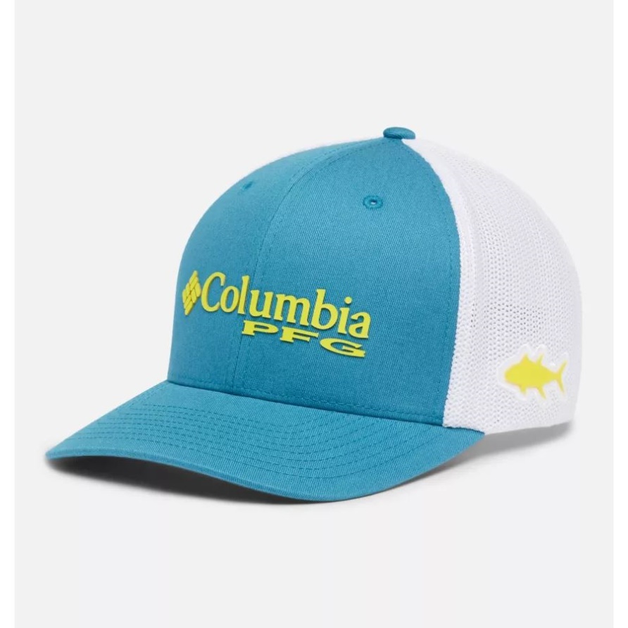 Columbia Pfg Logo Mesh Ball Cap Niedrige Krone Deep Marine/laser Zitrone