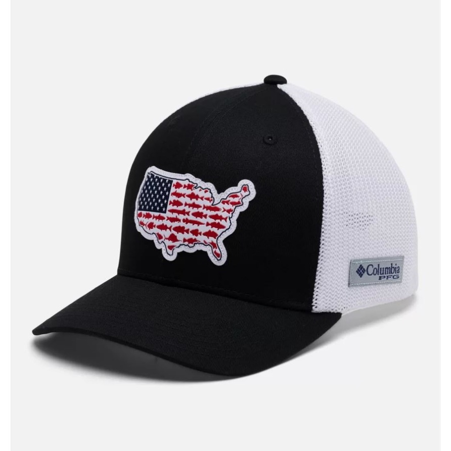 Columbia Pfg Mesh Stateside Ball Cap Schwarz/usa Patch