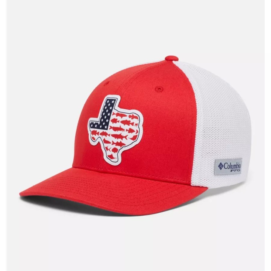 Columbia Pfg Mesh Stateside Ball Cap Red Spark/texas Patch