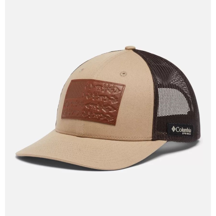 Columbia Phg Leder Spielflagge Snap Back Cap- Mid Crown Sahara/cordovan