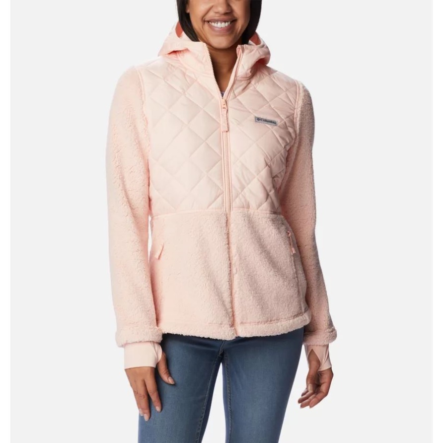 Columbia Pfirsichblüte Damen-Fleecejacke Mit Kapuze Und Haubenspitze