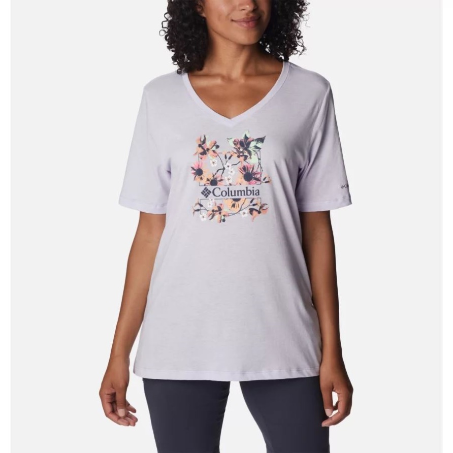Kolumbien Purpurrote Tönung Hthr/jubelnder Bluebird-Tag Entweichen Grx Frauen Entspanntes Shirt Mit V-Ausschnitt