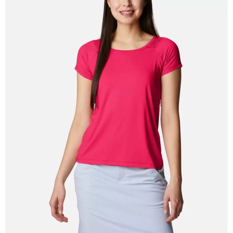 Spitze Der Columbia-roten Hibiskusheidefrauen Zu Technischem T-Shirt Des Punktes II