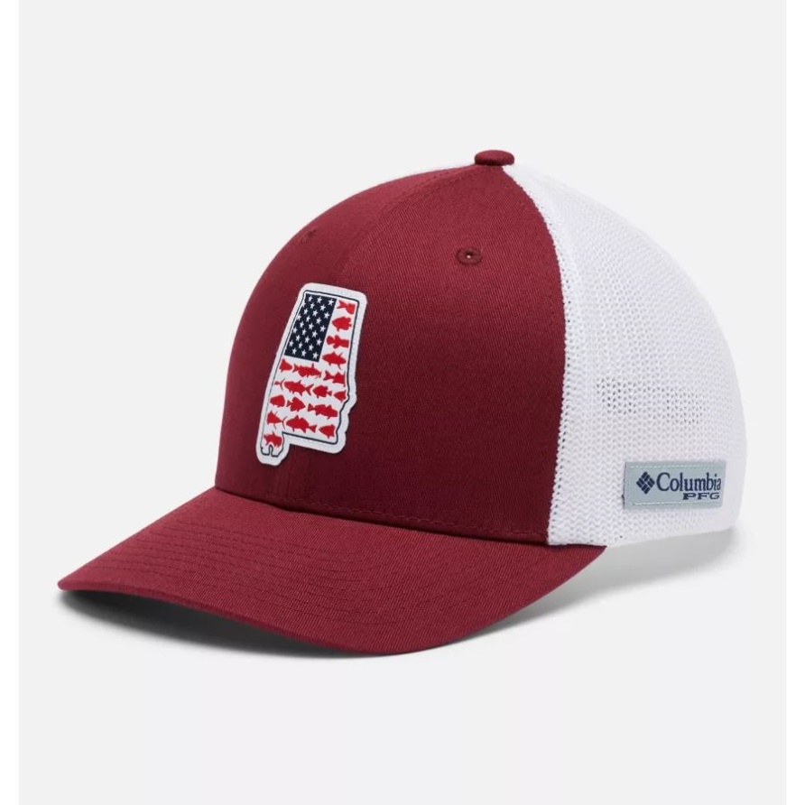 Columbia Red Jaspis/alabama Patch Pfg Mesh Stateside Ball Cap