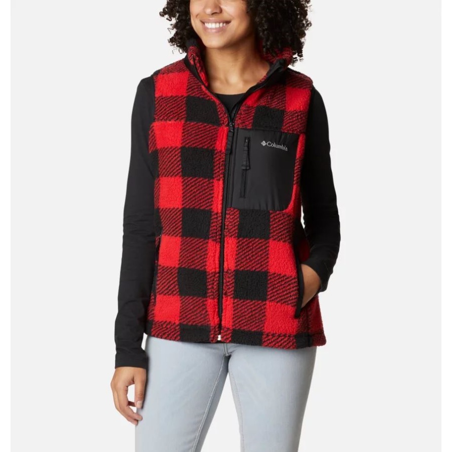 West Bend Sherpa-Fleeceweste Für Damen In Columbia Red Lily Check Print