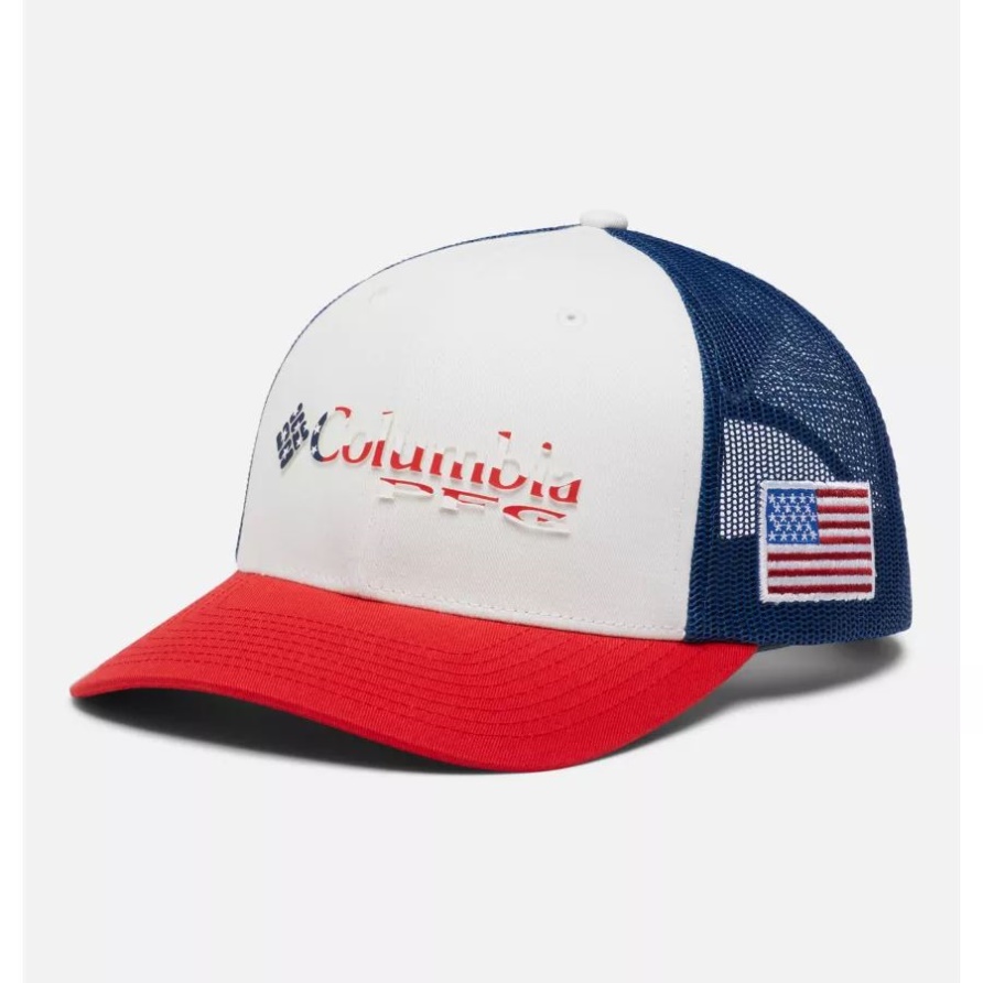 Columbia Red Spark/us Flag Pfg Logo Mesh Snapback Mid Crown