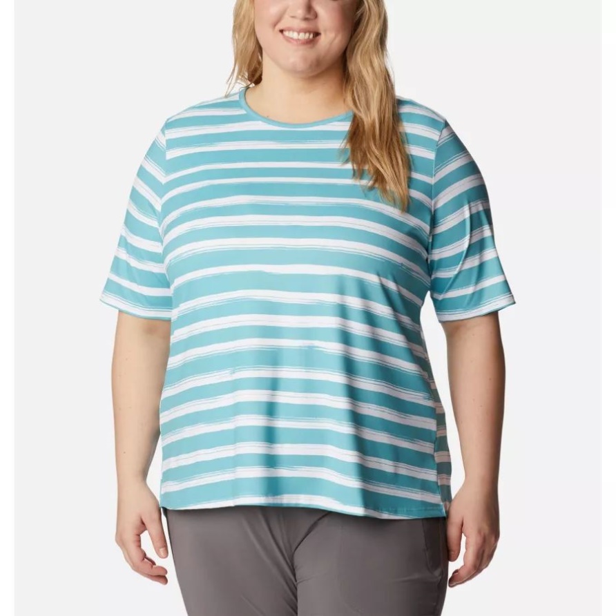 Columbia Sea Wave Brush Stripe Damen-Kurzarmshirt Chill River In Übergröße