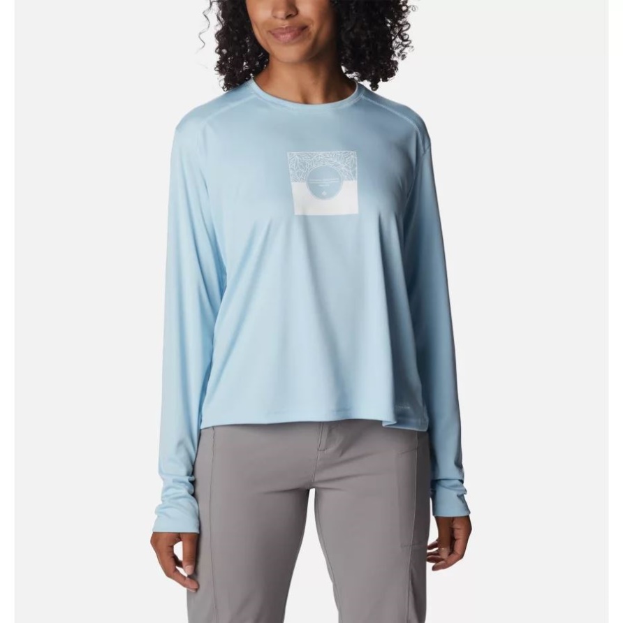 Columbia Spring Blue/CSC Split Leaves Grafik Summerdry Grafik Langarmshirt Für Damen