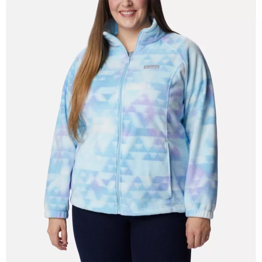 Columbia Spring Blue/Distant Peaks Benton Springs Bedruckte Fleecejacke Mit Durchgehendem Reißverschluss Für Damen In Übergröße