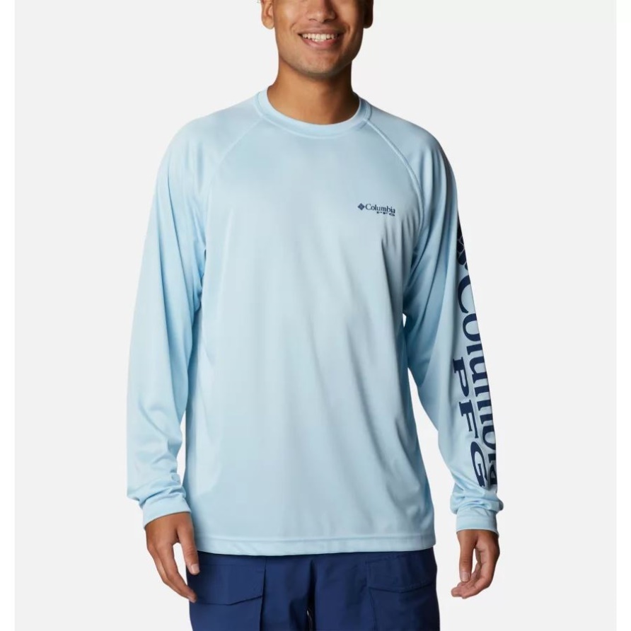 Columbia Spring Blue Heather/carbon Logo Herren Pfg Terminal-tackle-heather Langarmshirt