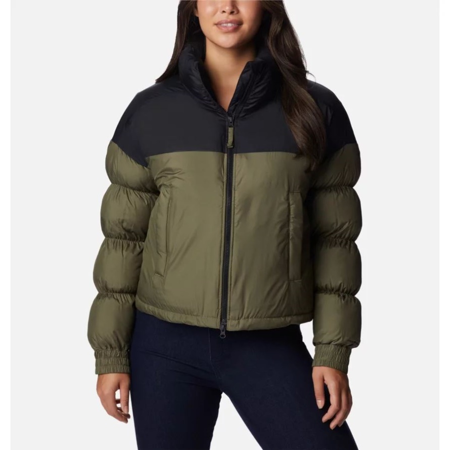 Columbia Steingrün/schwarze Isolierte Kurz Geschnittene Pike Lake Pufferjacke Für Damen