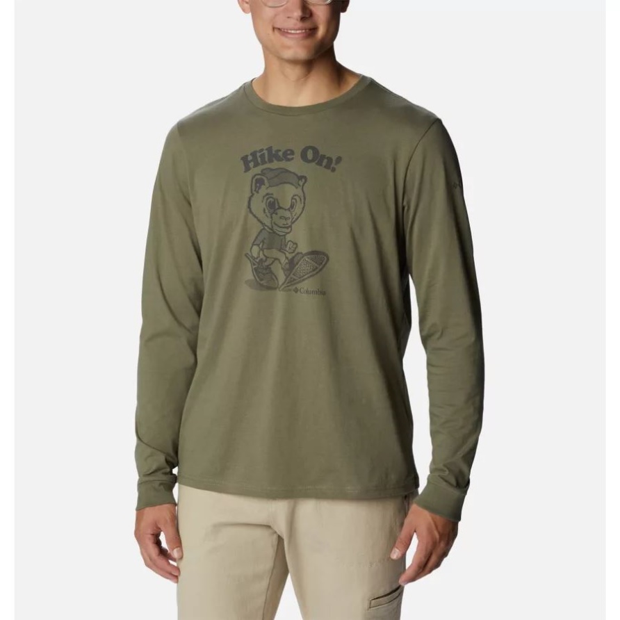 Columbia Stone Green/Hiking Grizzly Après Lifestyle Langarm-Grafik-T-Shirt Für Herren