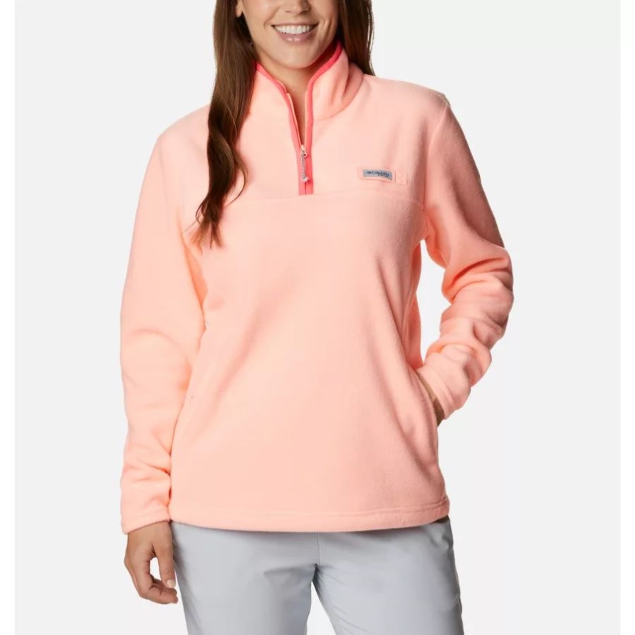 Columbia Tiki Pink/neon Sunrise Pfg Slack Water Halber Reißverschluss-fleecepullover Für Damen