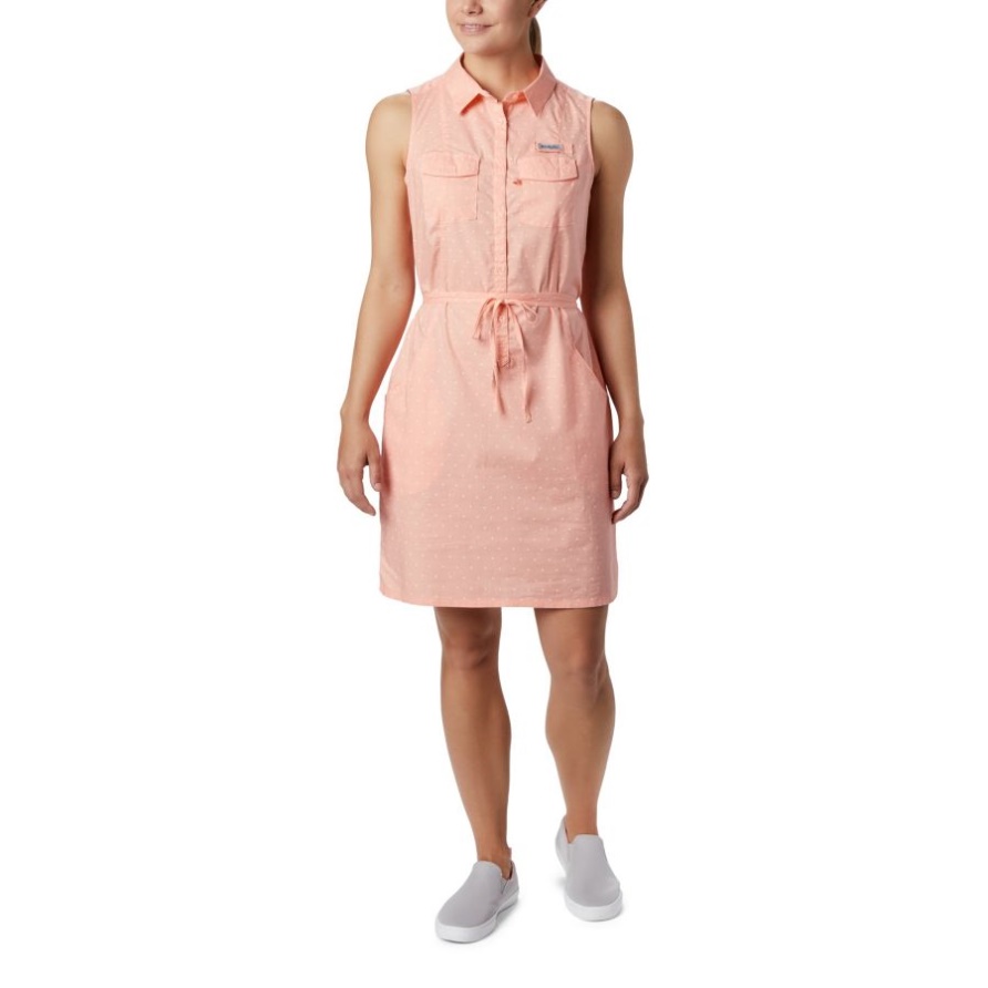 Columbia Tiki Pink Swiss Dot Frauen Pfg Bonehead Stretch ärmelloses Kleid