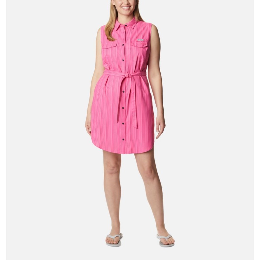 Columbia Ultra Pinkes, Vertikal Gestreiftes Pfg Sun Drifter Gewebtes Kleid Für Damen Ii