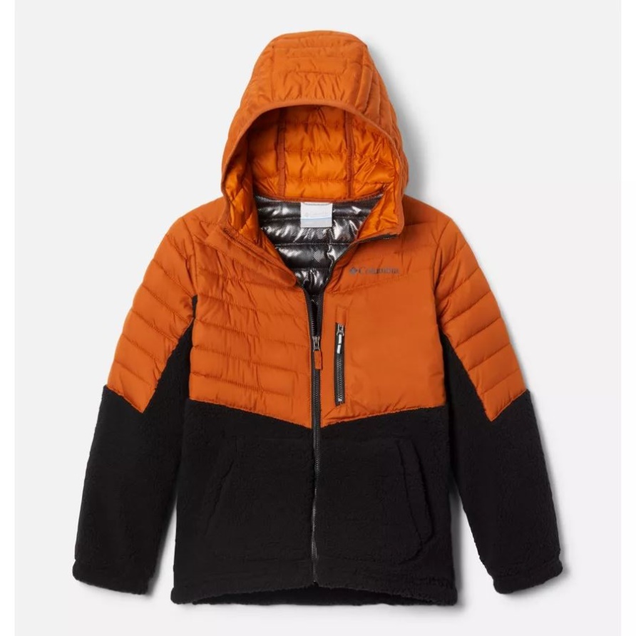 Columbia Warme Kupfer/schwarze Puder-Lite-Neuheit Mit Kapuzen-Isolierjacke Für Jungen
