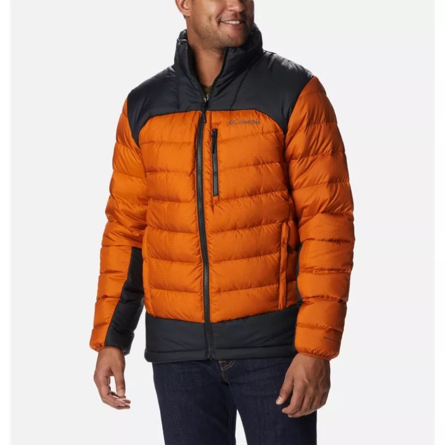 Columbia Warmer Kupferfarbener/schwarzer Herren-Herbstpark Daunenjacke Lang