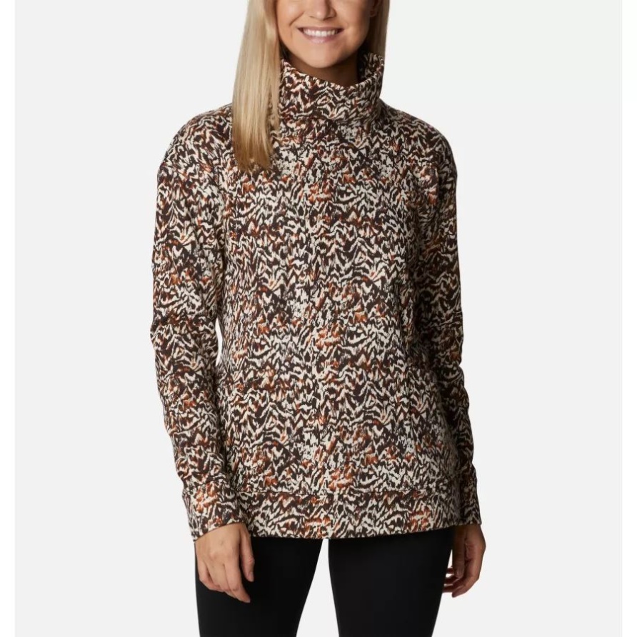 Columbia Warmer Kupferfarbener Terrain-Print Columbia Lodge Trichterpullover Für Damen