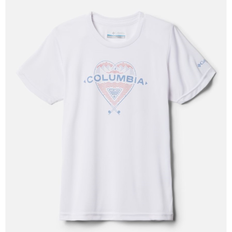 Columbia White/bluestone Pfg Tidal Tee Herz Kurzarmshirt Für Mädchen