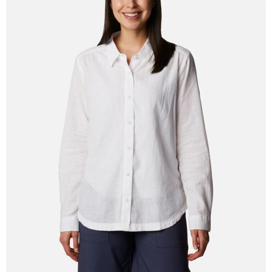 Columbia Weiß Chambray Damen Camp Henry Iii Langarmshirt