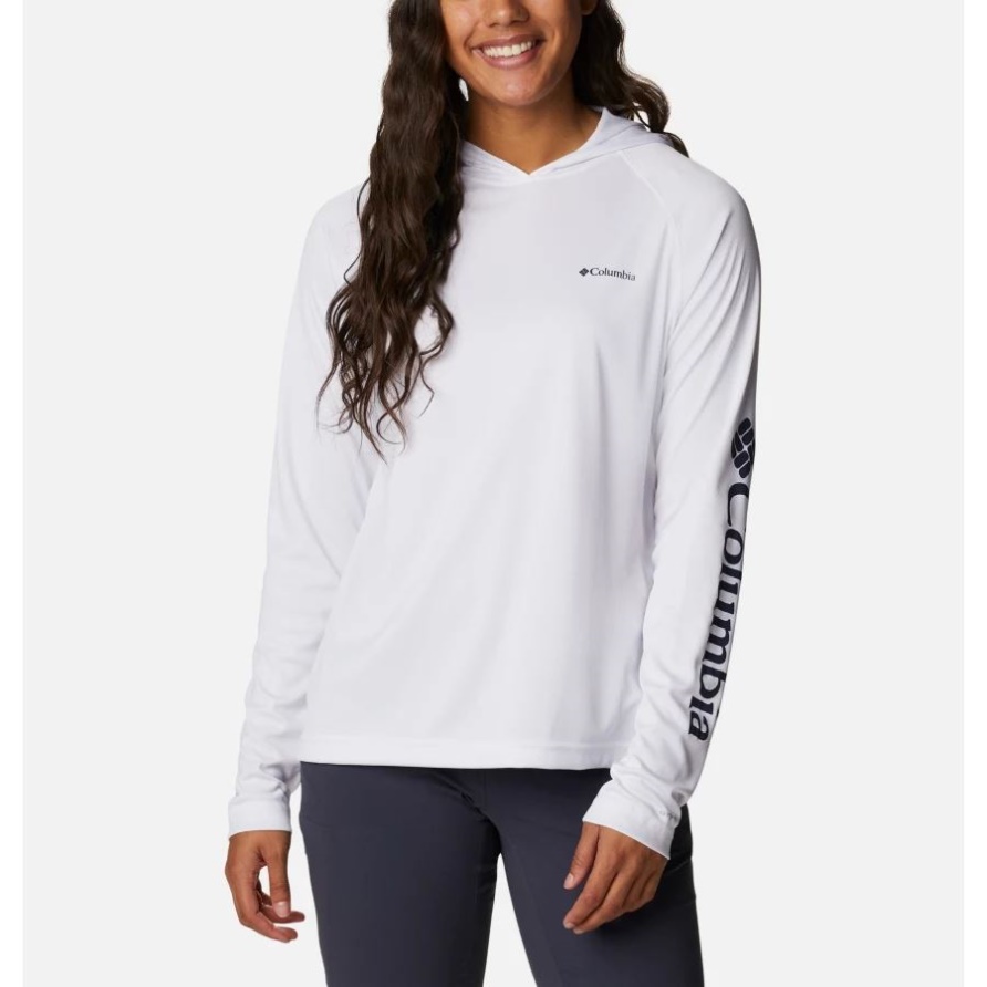 Columbia Weiß/dunkler Nächtlicher Logo-Damen-Fork-Stream-Langarm-Hoodie